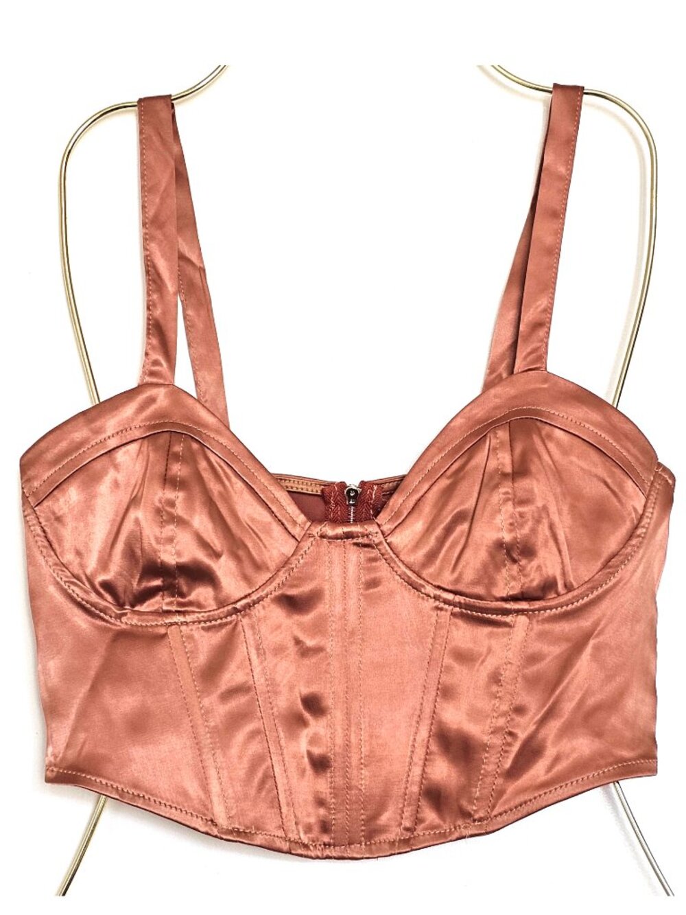 NEW! Cherry Cloth Satin Back Zip Up Boned Corset Crop Top S, M, L